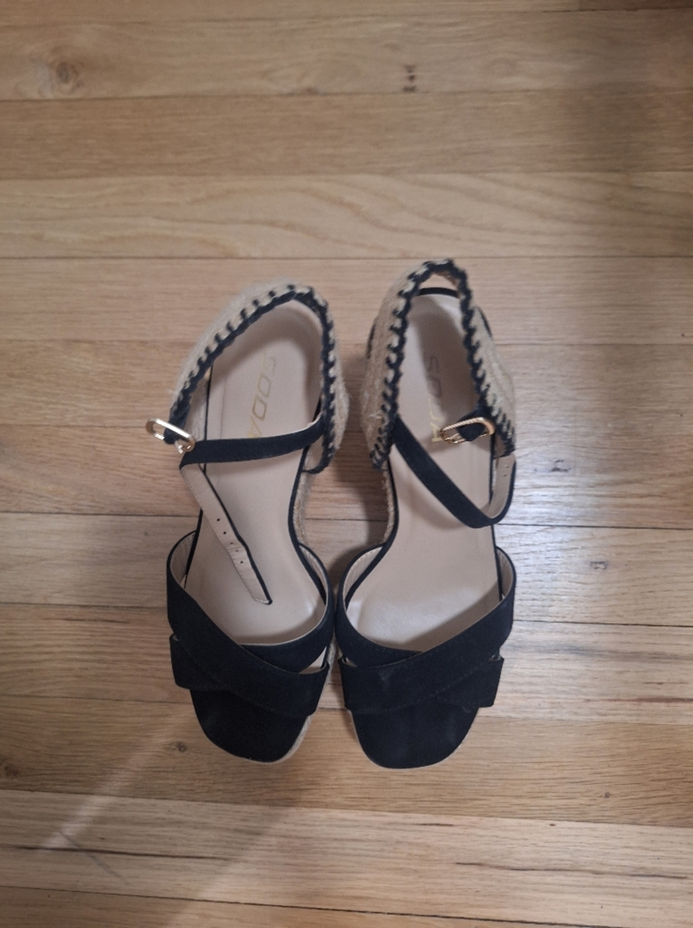 Black Ankle-Strap Wedge Sandals